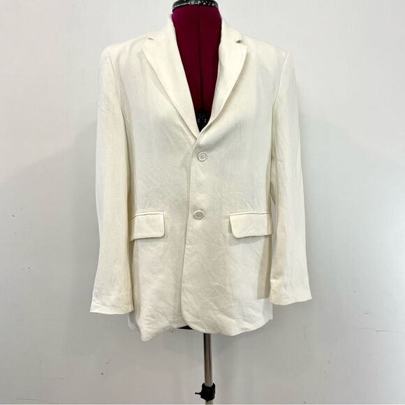 ZARA White 100% cotton Jacket lose fit Two Button Blazer - Picture 1 of 11